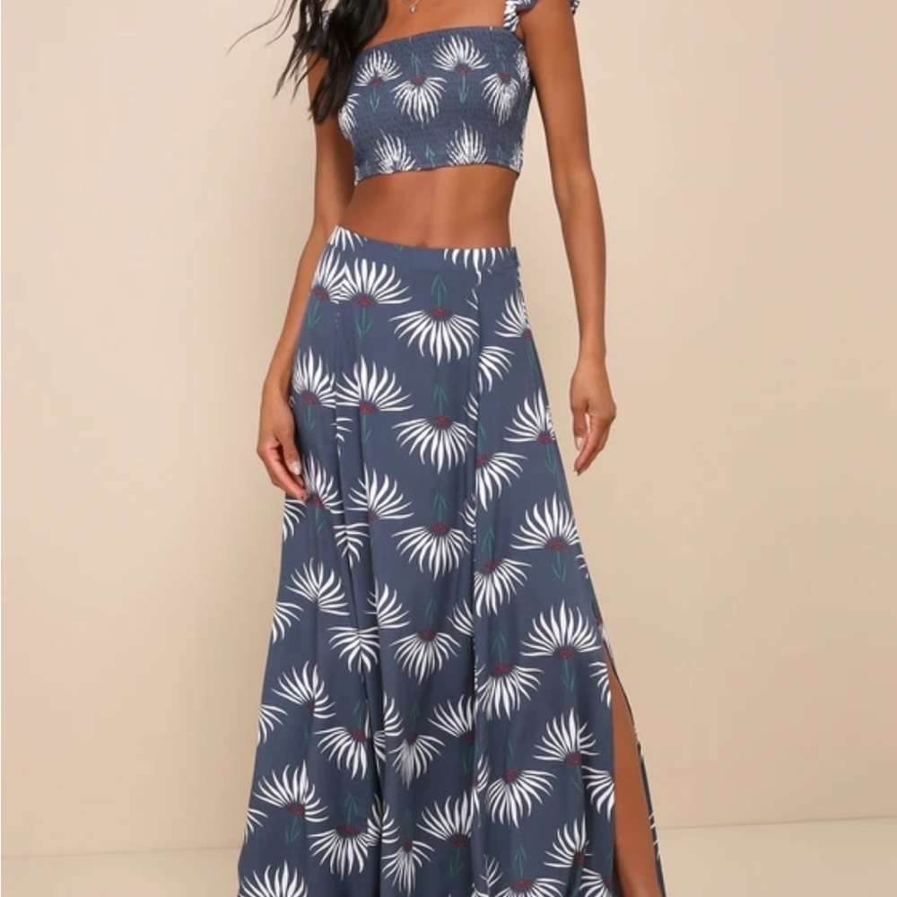 Lulus Trancoso Dusty Blue Floral two piece set